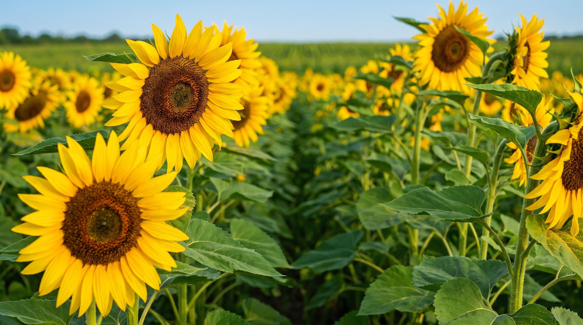 Close-up of a blooming sunflower field, the crop behind XingYi Trading's sunflower seeds