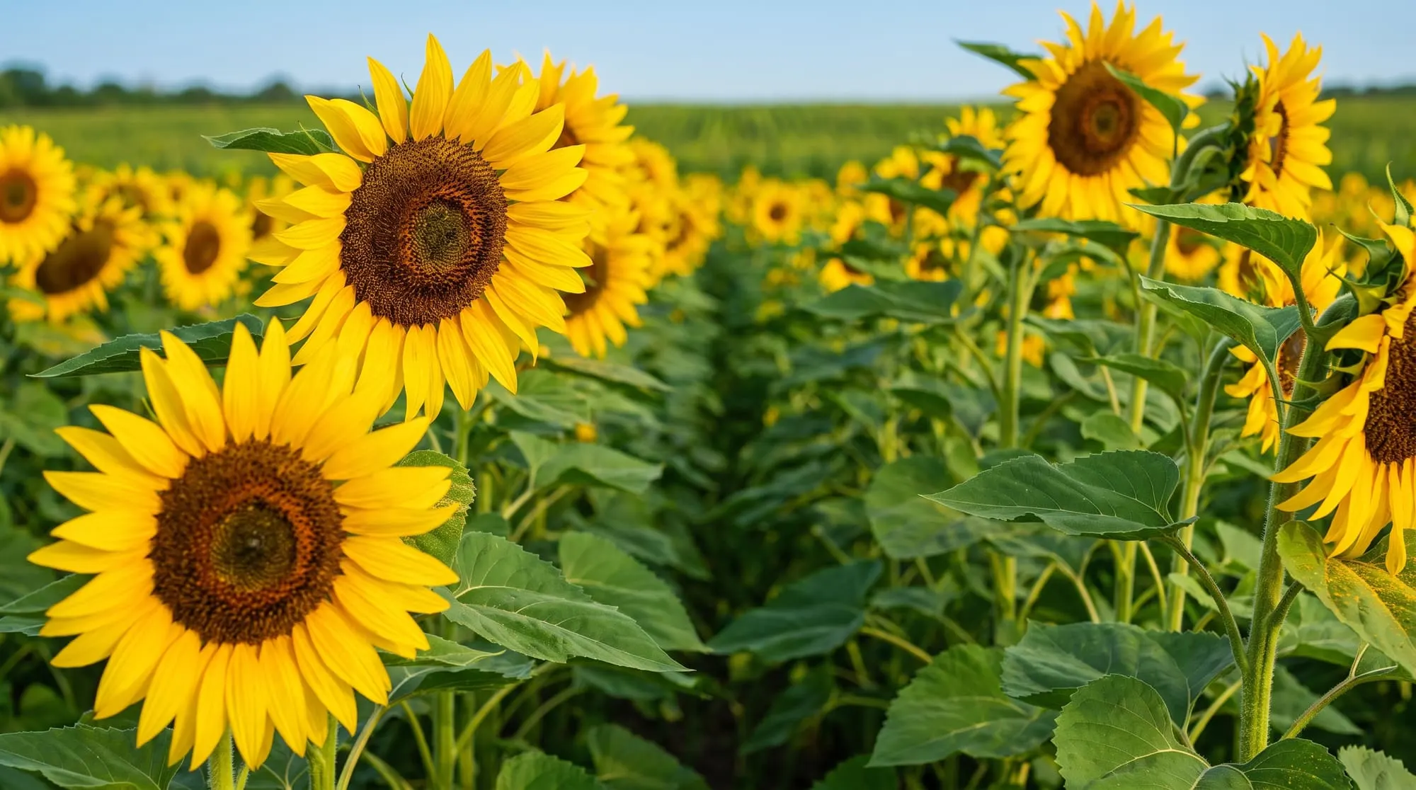 Close-up of a blooming sunflower field, the crop behind XingYi Trading's sunflower seeds