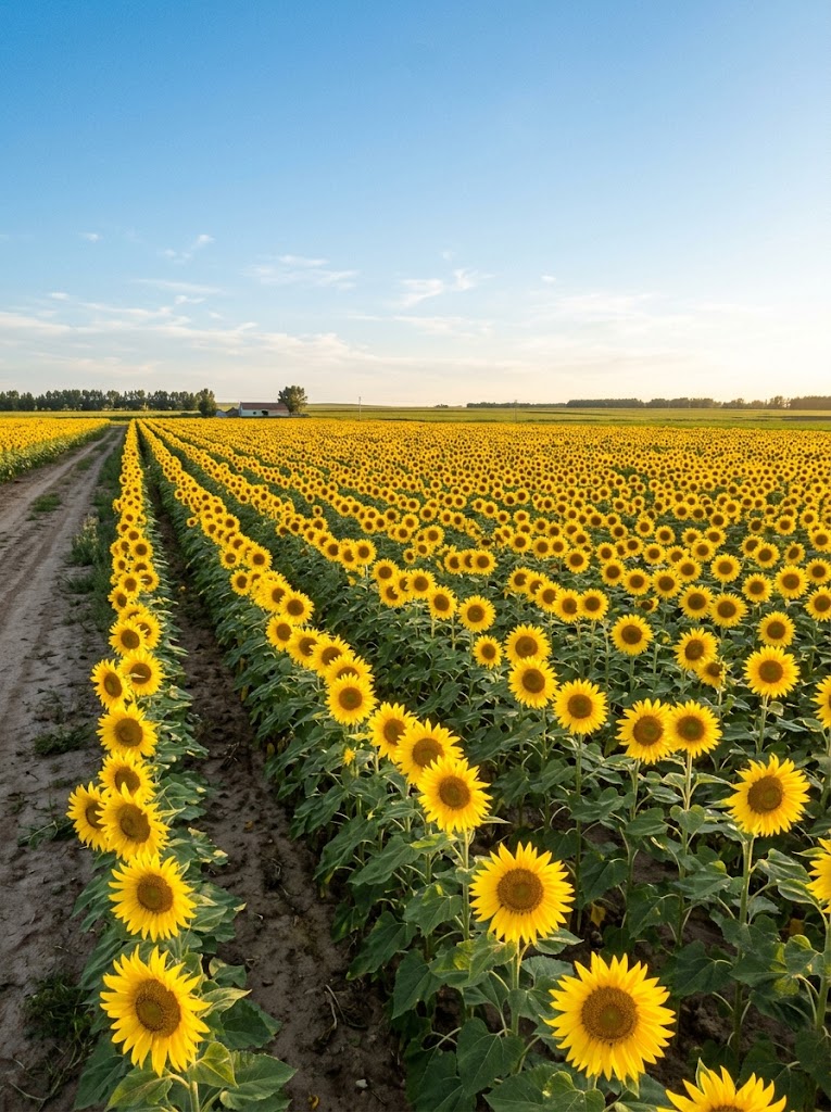 Sunflower fields in Bayannur, Inner Mongolia during harvest season