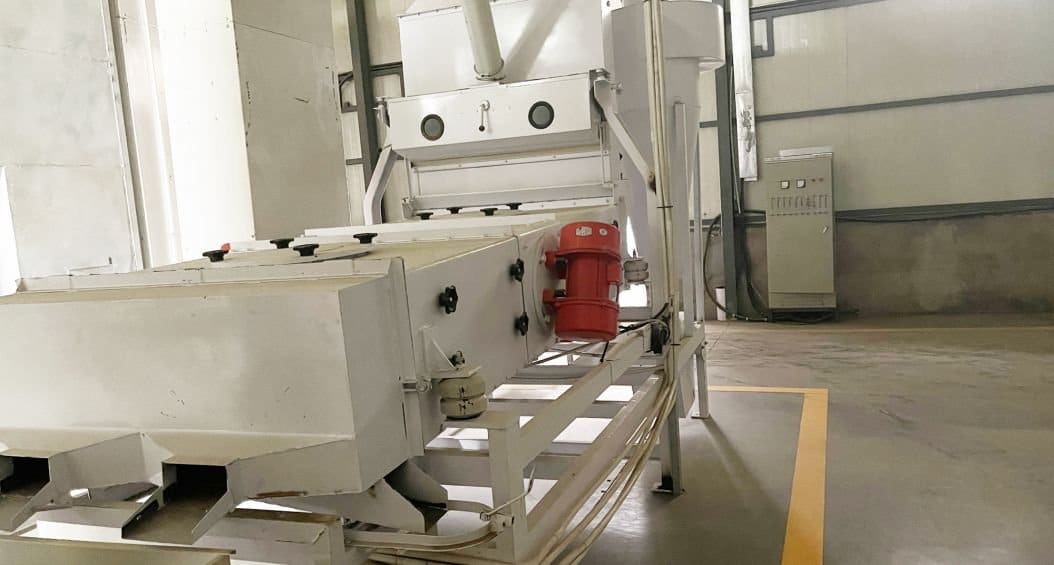 Sunflower seed cleaning and screening equipment inside the production facility